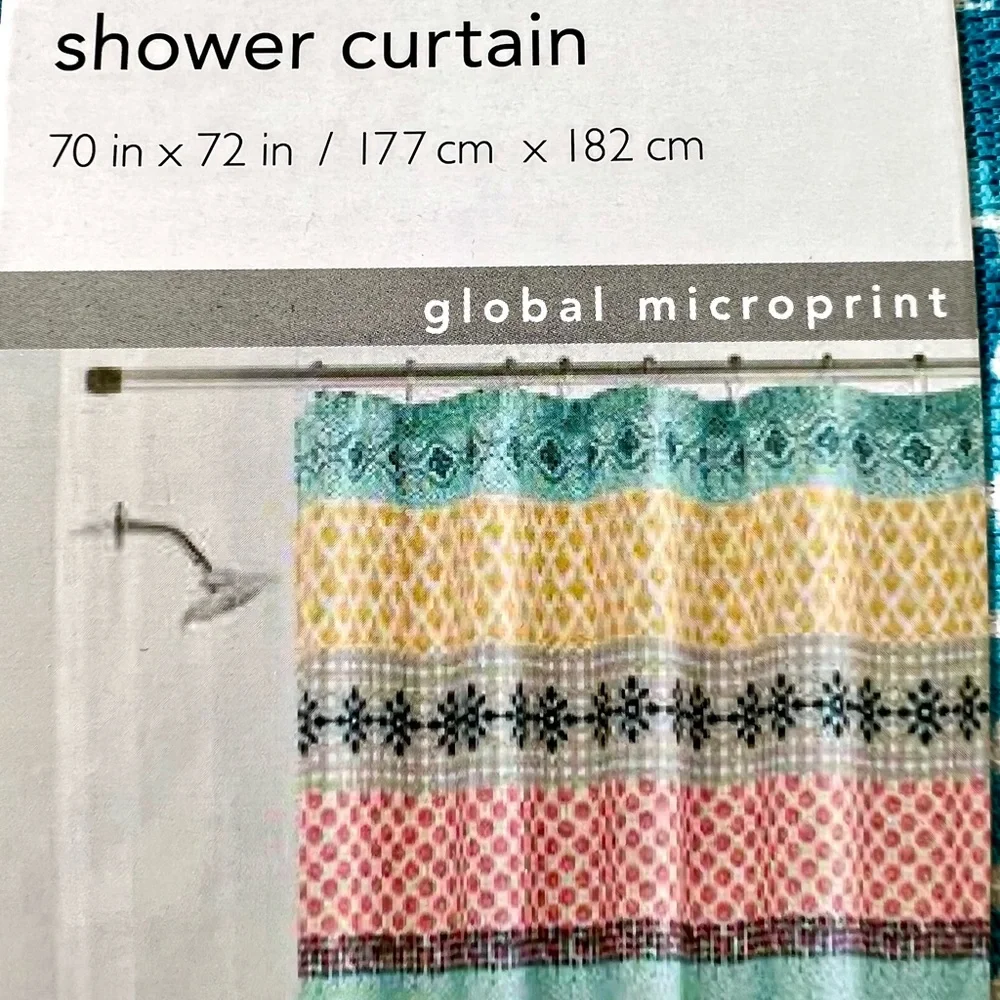 Global Microprint Fabric Shower Curtain Rows of Textile Patterns